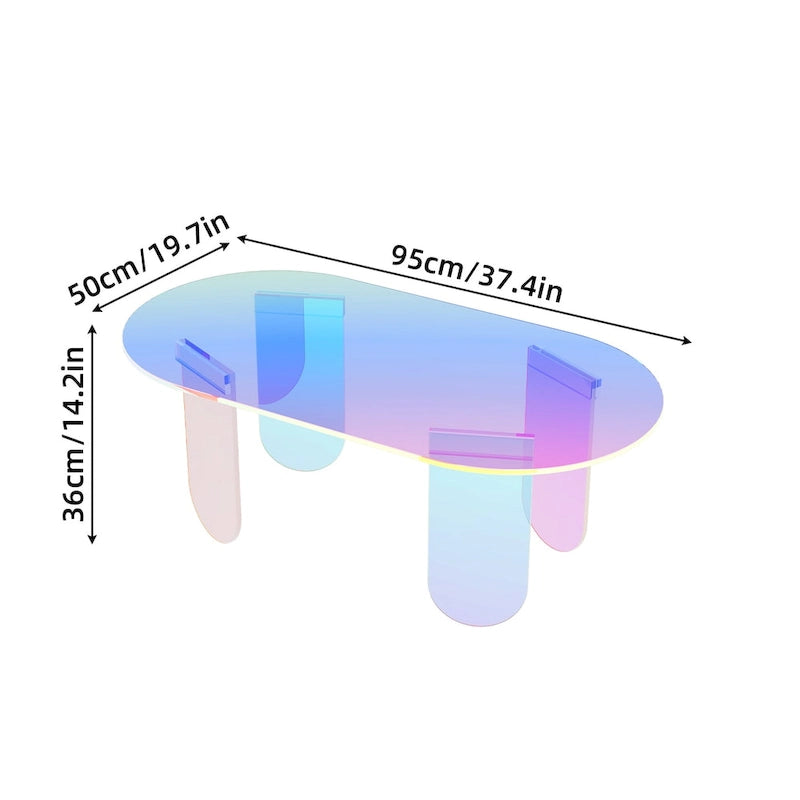 Clear Acrylic Coffee Table Iridescent Colorful Side Table Rainbow Color with PVC Mat
