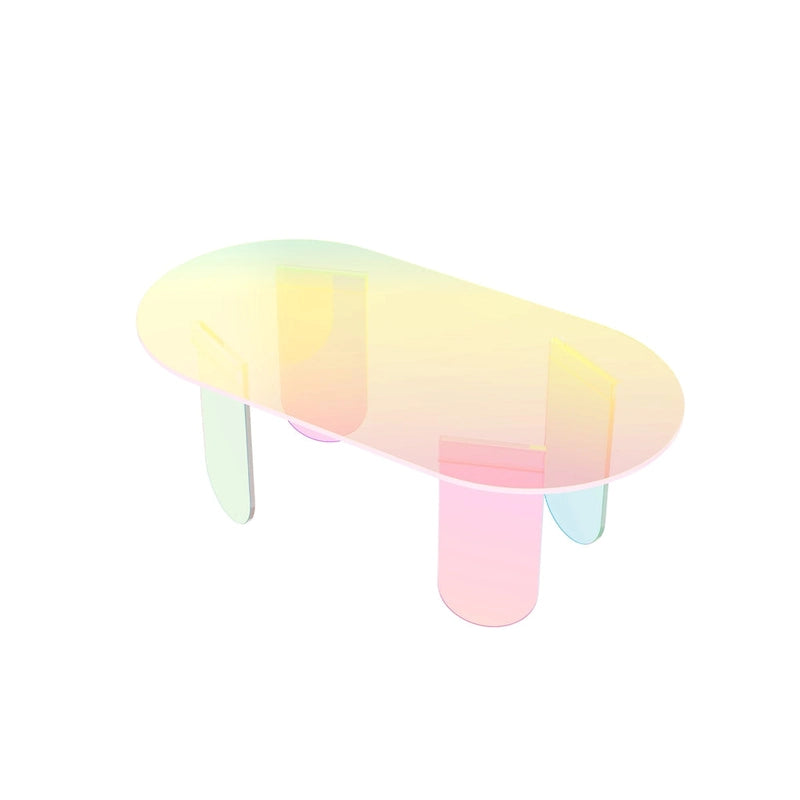 Clear Acrylic Coffee Table Iridescent Colorful Side Table Rainbow Color with PVC Mat