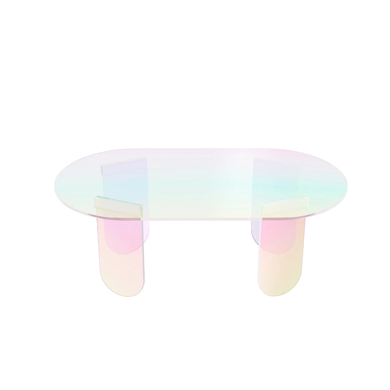 Clear Acrylic Coffee Table Iridescent Colorful Side Table Rainbow Color with PVC Mat