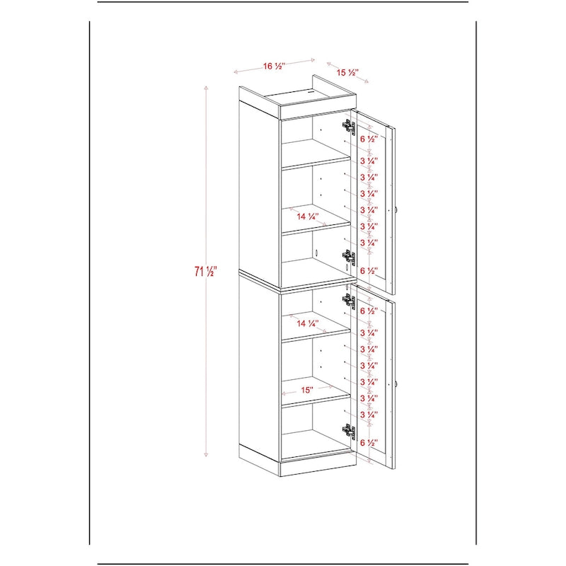 100% Solid Wood 16.5 Kitchen Pantry Cabinet with Doors