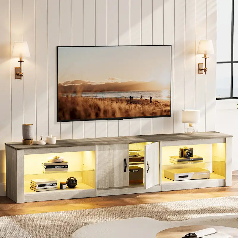 Meuble TV LED et centre multimédia pour téléviseurs jusqu’à 85 avec deux meubles de rangement - 80 pouces