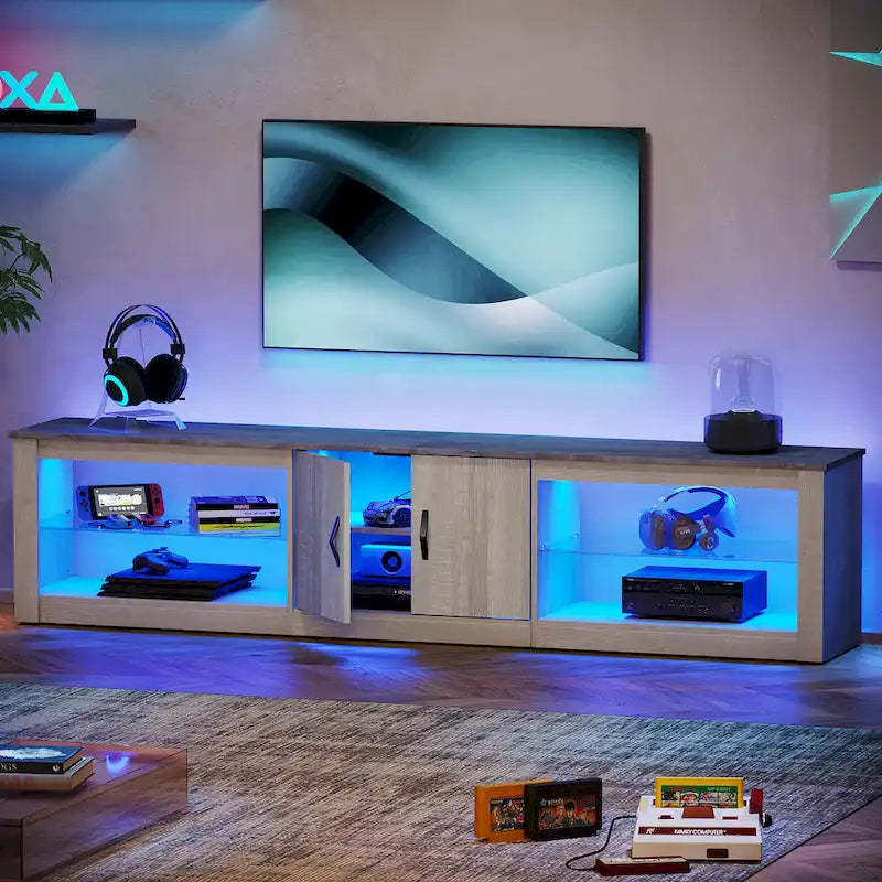 Meuble TV LED et centre multimédia pour téléviseurs jusqu’à 85 avec deux meubles de rangement - 80 pouces