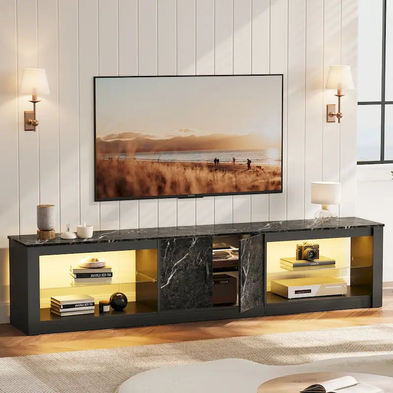 Meuble TV LED et centre multimédia pour téléviseurs jusqu’à 85 avec deux meubles de rangement - 80 pouces