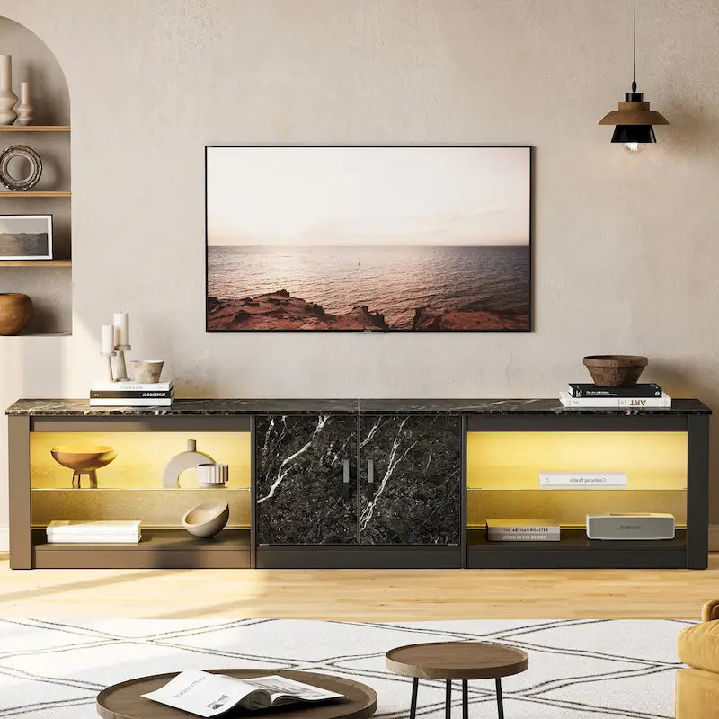 Meuble TV LED et centre multimédia pour téléviseurs jusqu’à 85 avec deux meubles de rangement - 80 pouces