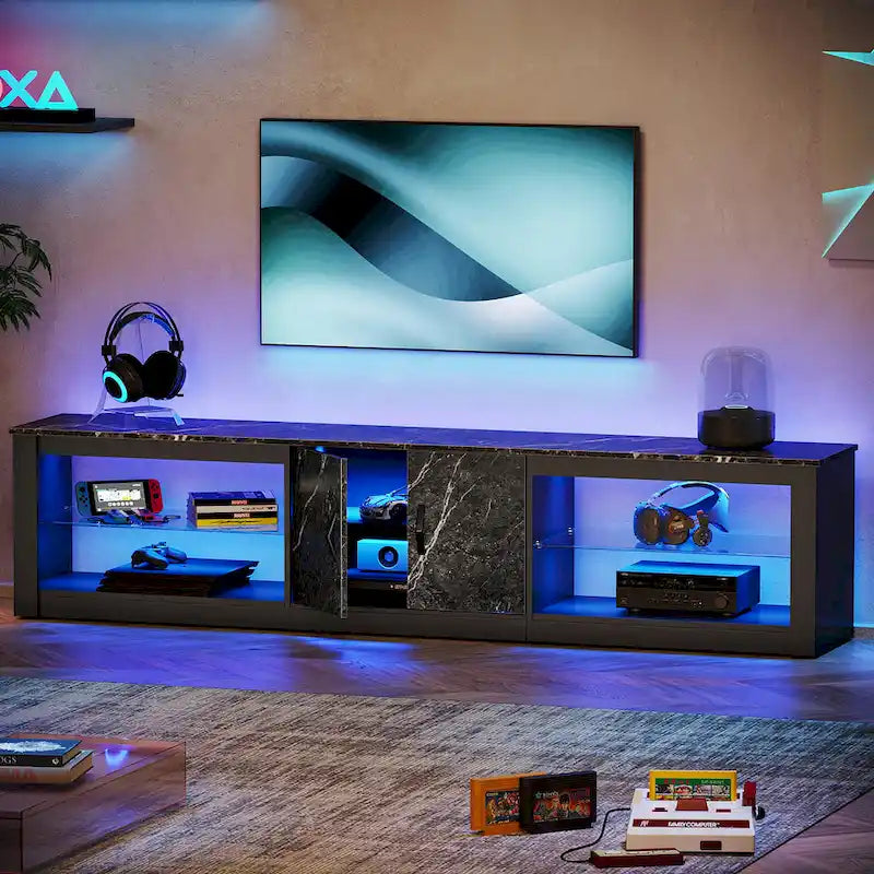 Meuble TV LED et centre multimédia pour téléviseurs jusqu’à 85 avec deux meubles de rangement - 80 pouces