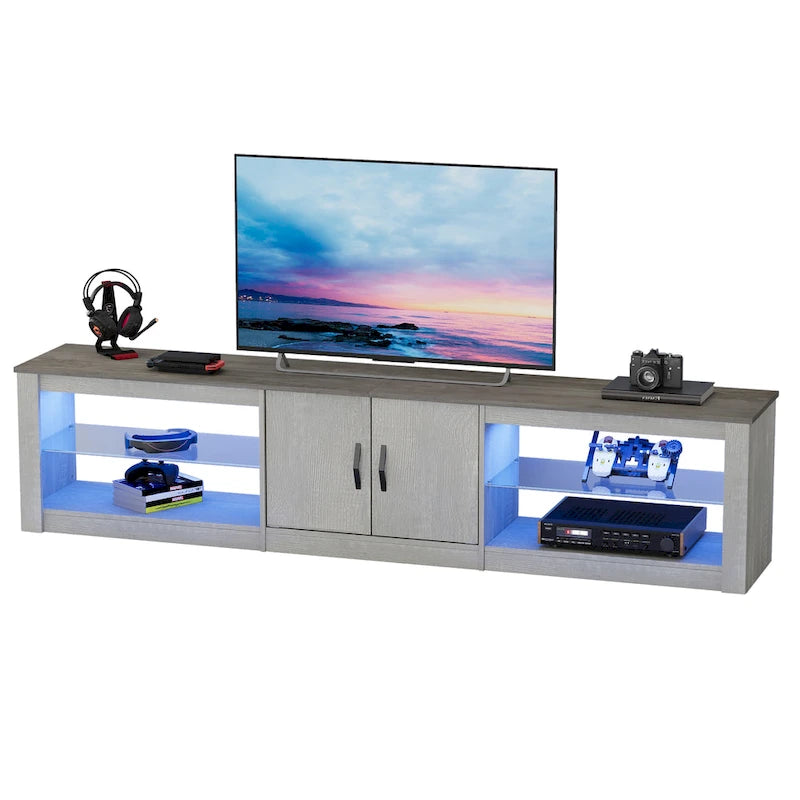 Meuble TV LED et centre multimédia pour téléviseurs jusqu’à 85 avec deux meubles de rangement - 80 pouces