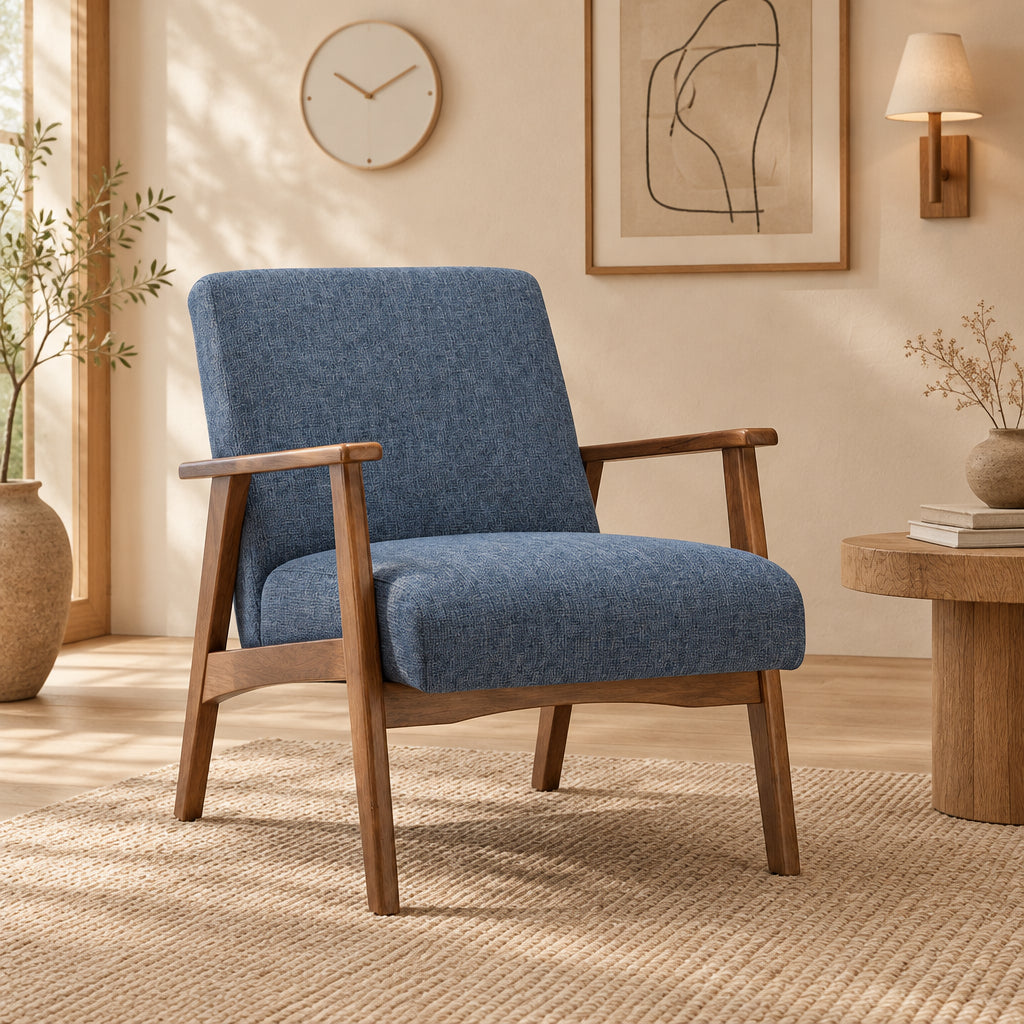 Fabric Upholstered Accent Chair with Beechwood Legs