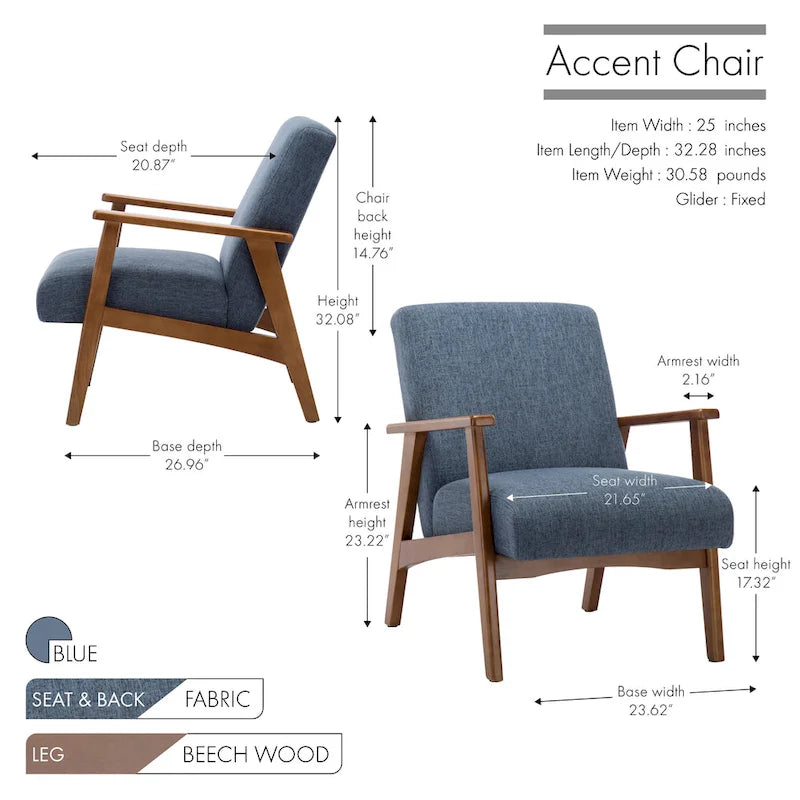 Fabric Upholstered Accent Chair with Beechwood Legs