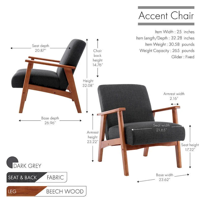 Fabric Upholstered Accent Chair with Beechwood Legs