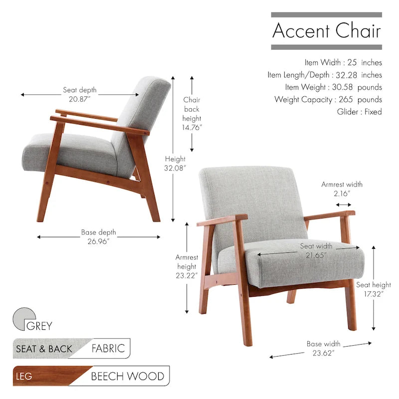 Fabric Upholstered Accent Chair with Beechwood Legs