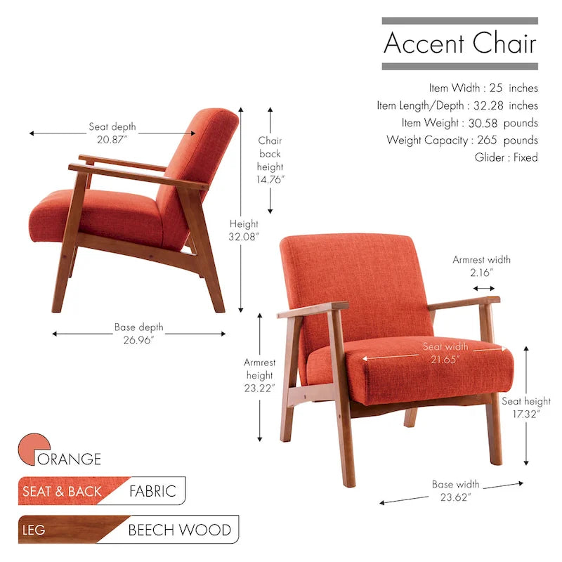 Fabric Upholstered Accent Chair with Beechwood Legs