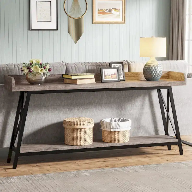 70.9 inch Long Sofa Console Table Behind Couch, Rustic Brown Entryway Table