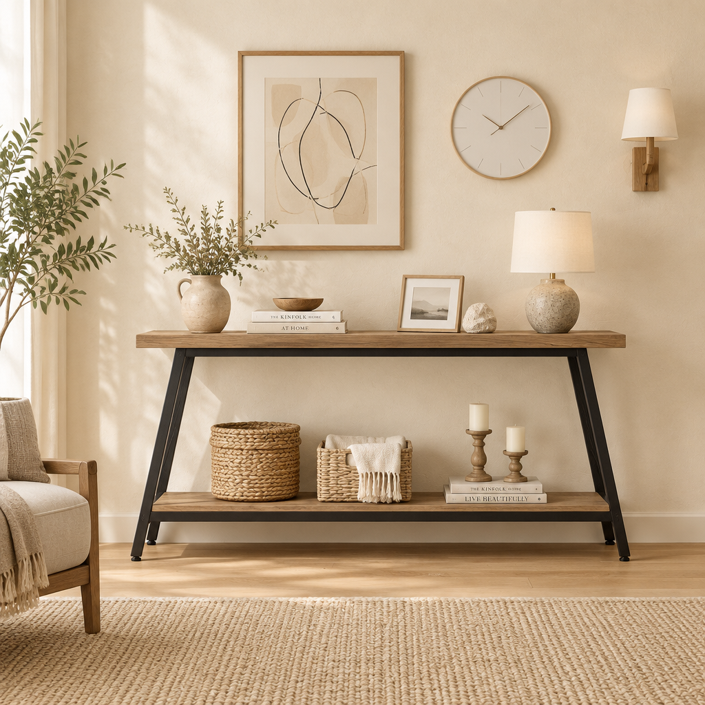 70.9 inch Long Sofa Console Table Behind Couch, Rustic Brown Entryway Table