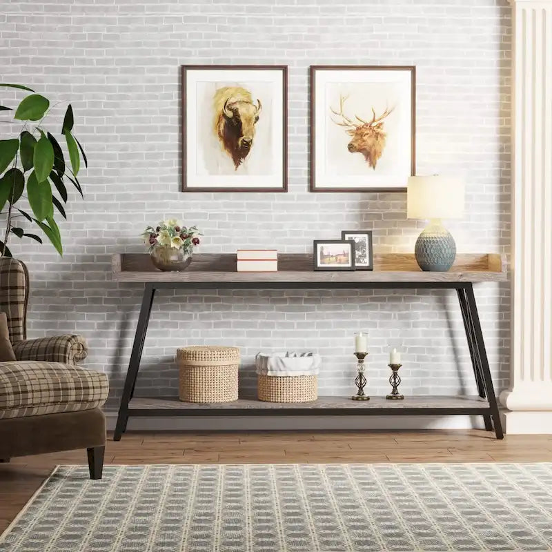 70.9 inch Long Sofa Console Table Behind Couch, Rustic Brown Entryway Table