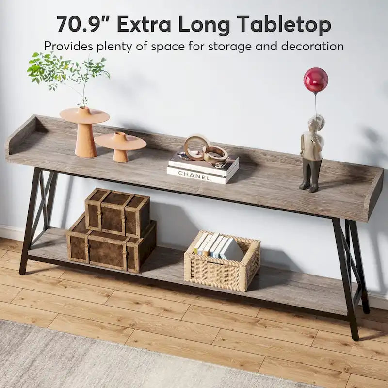 70.9 inch Long Sofa Console Table Behind Couch, Rustic Brown Entryway Table
