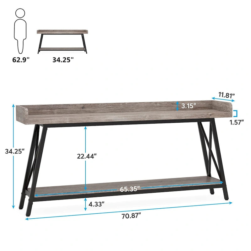 70.9 inch Long Sofa Console Table Behind Couch, Rustic Brown Entryway Table
