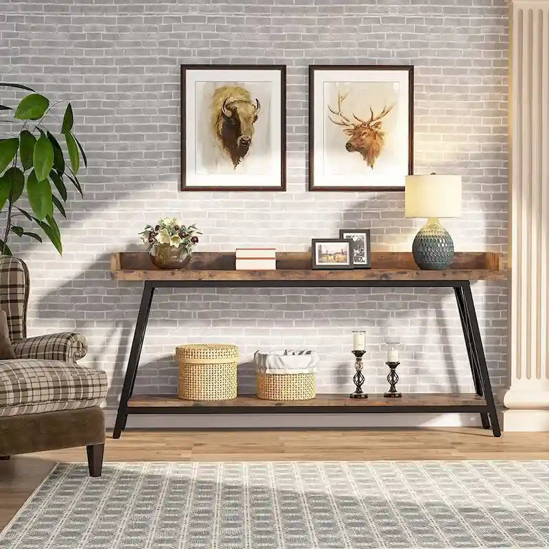 70.9 inch Long Sofa Console Table Behind Couch, Rustic Brown Entryway Table