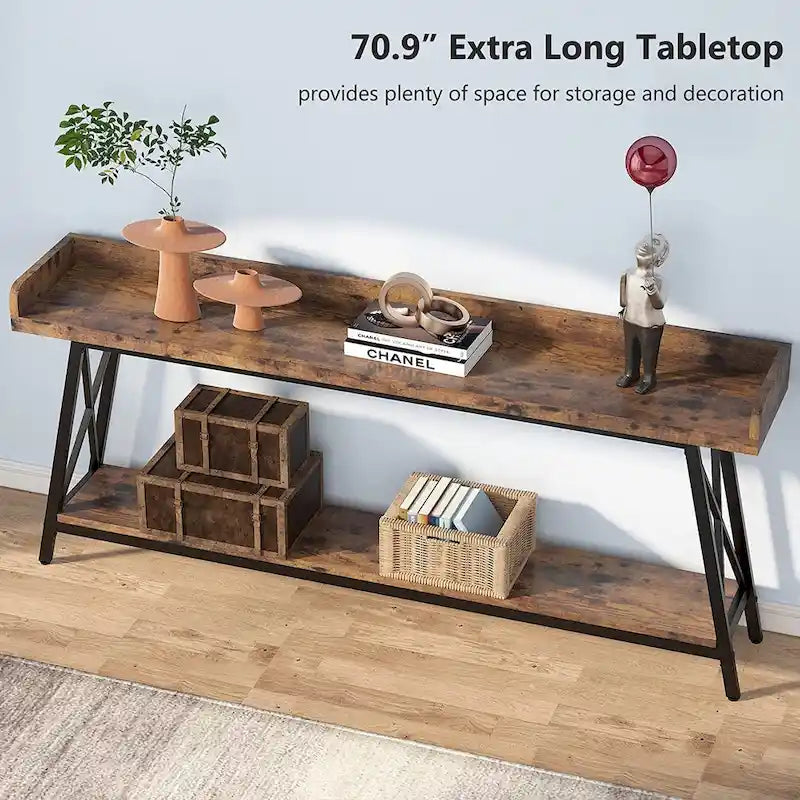70.9 inch Long Sofa Console Table Behind Couch, Rustic Brown Entryway Table