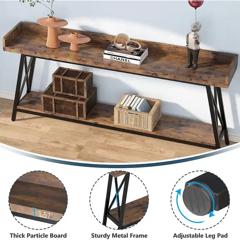 70.9 inch Long Sofa Console Table Behind Couch, Rustic Brown Entryway Table