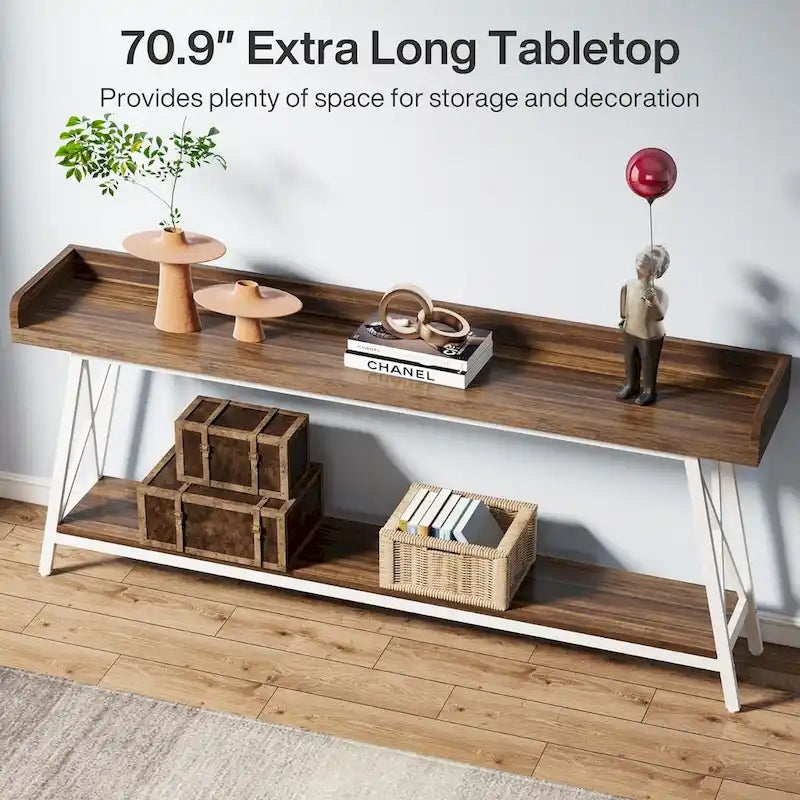 70.9 inch Long Sofa Console Table Behind Couch, Rustic Brown Entryway Table