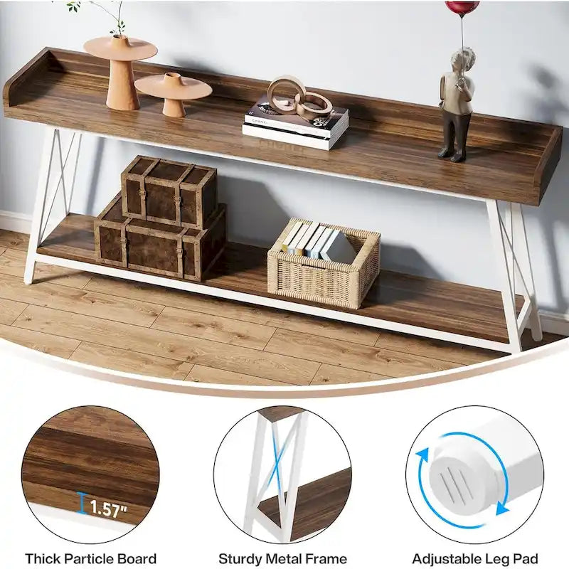 70.9 inch Long Sofa Console Table Behind Couch, Rustic Brown Entryway Table