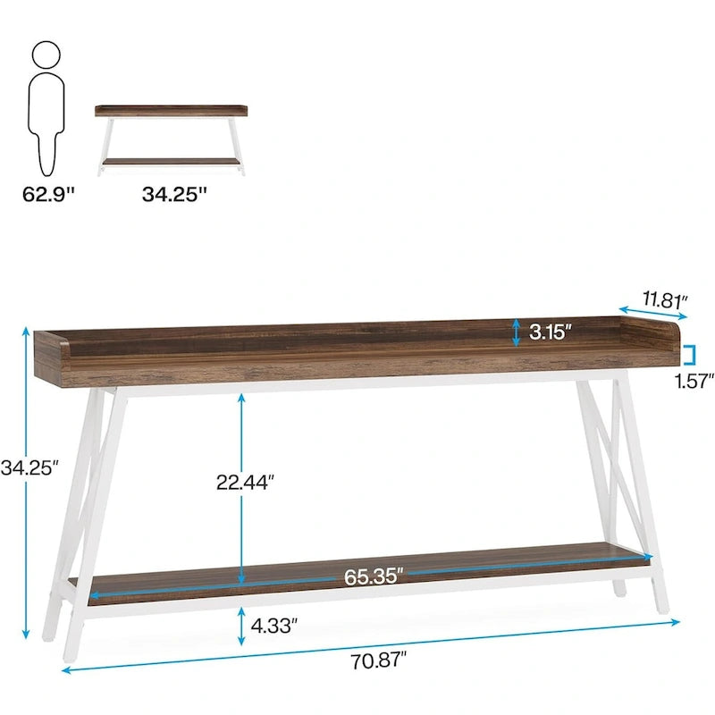 70.9 inch Long Sofa Console Table Behind Couch, Rustic Brown Entryway Table