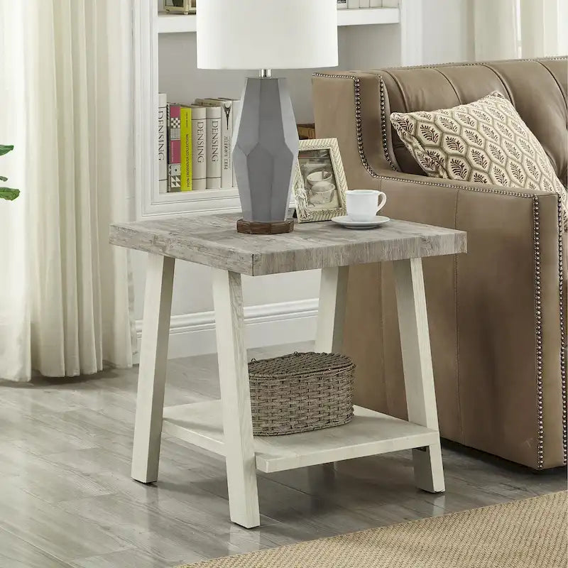 Contemporary Replicated Wood Shelf End Table
