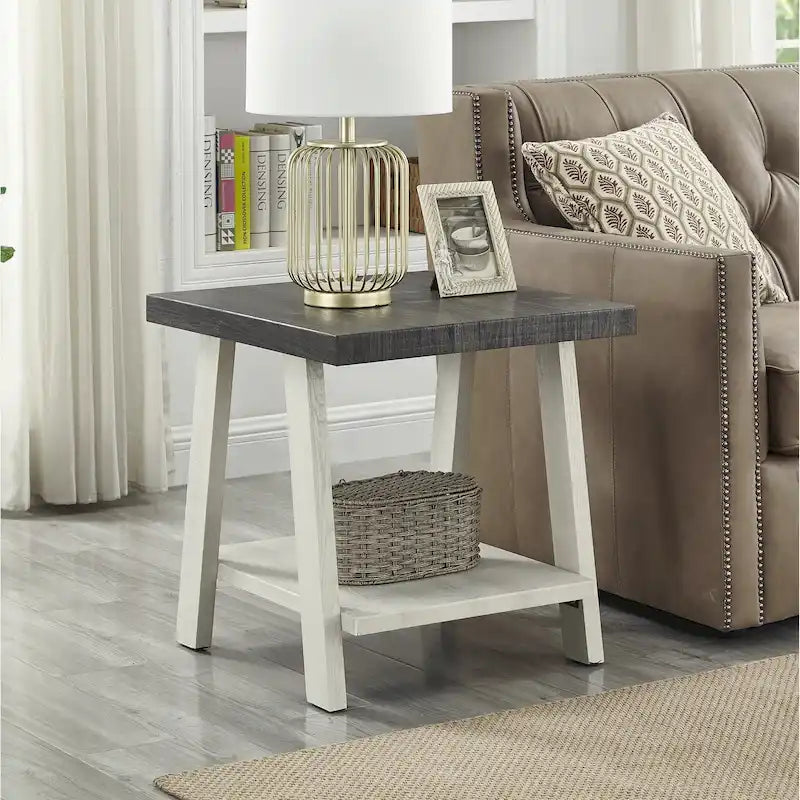 Contemporary Replicated Wood Shelf End Table