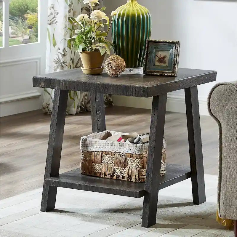 Contemporary Replicated Wood Shelf End Table