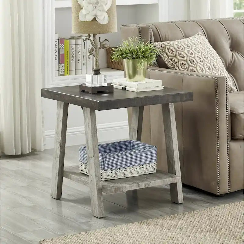 Contemporary Replicated Wood Shelf End Table