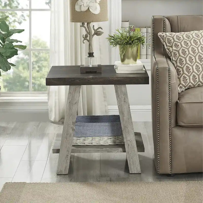 Contemporary Replicated Wood Shelf End Table