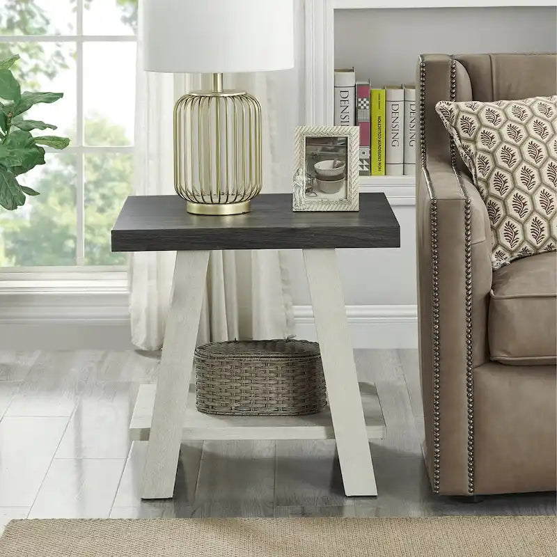 Contemporary Replicated Wood Shelf End Table