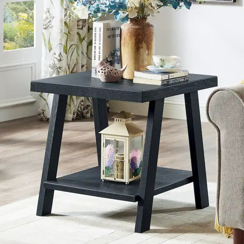 Contemporary Replicated Wood Shelf End Table
