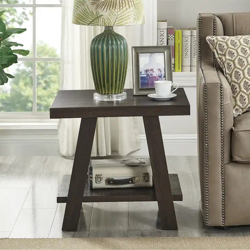 Contemporary Replicated Wood Shelf End Table
