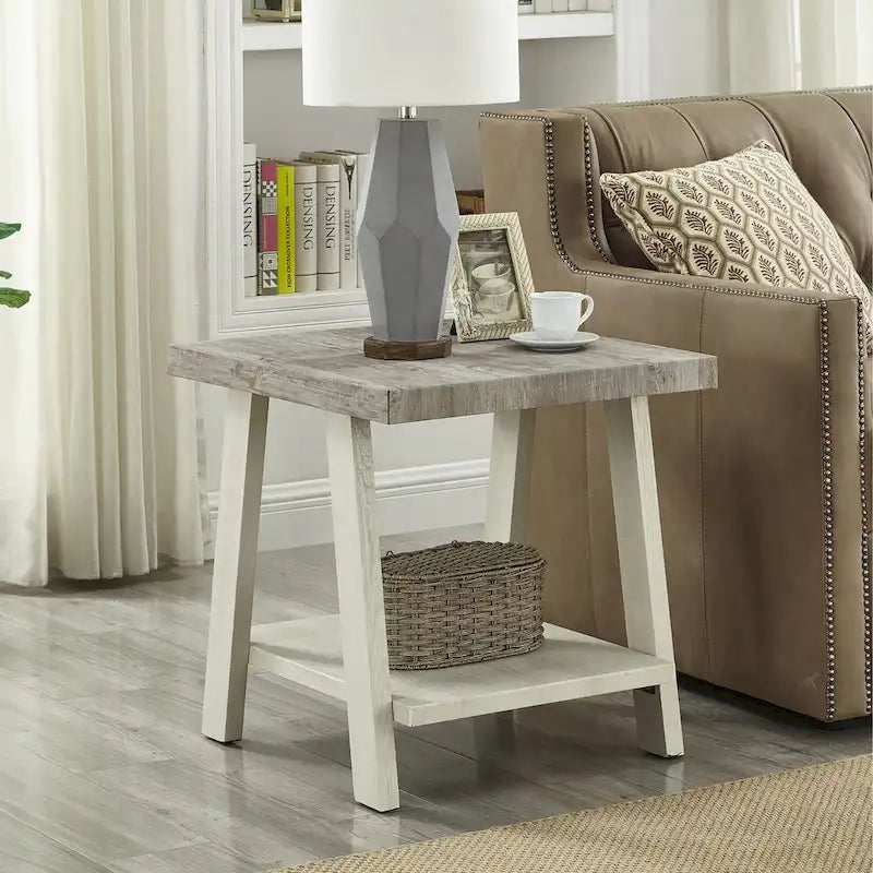 Contemporary Replicated Wood Shelf End Table