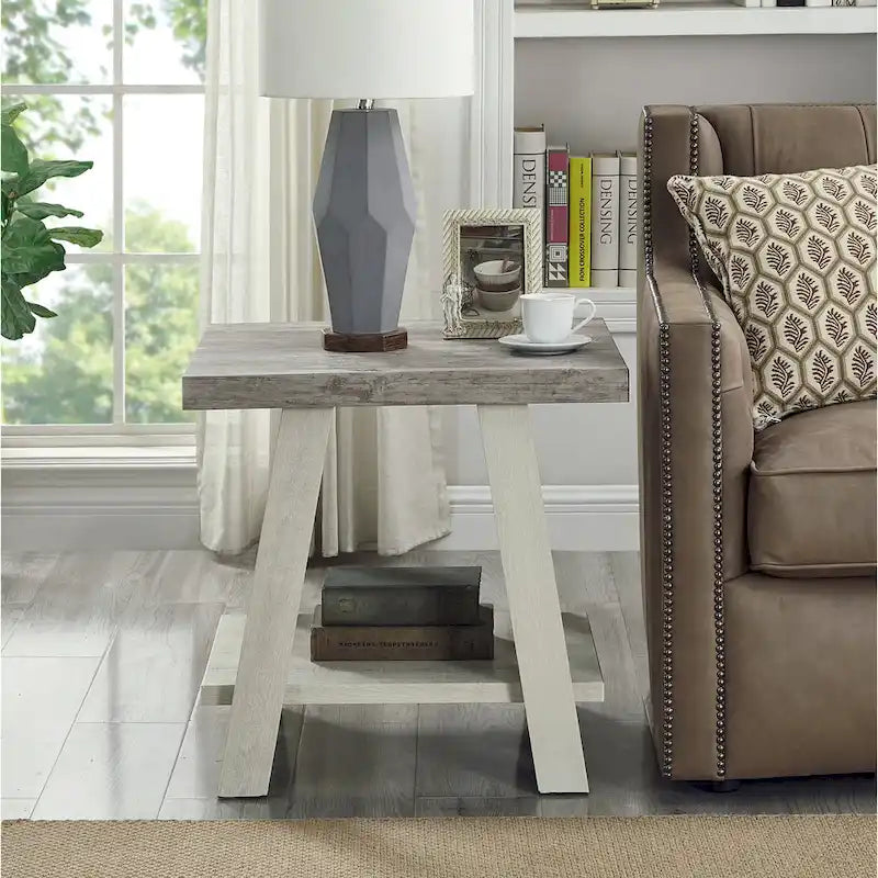 Contemporary Replicated Wood Shelf End Table