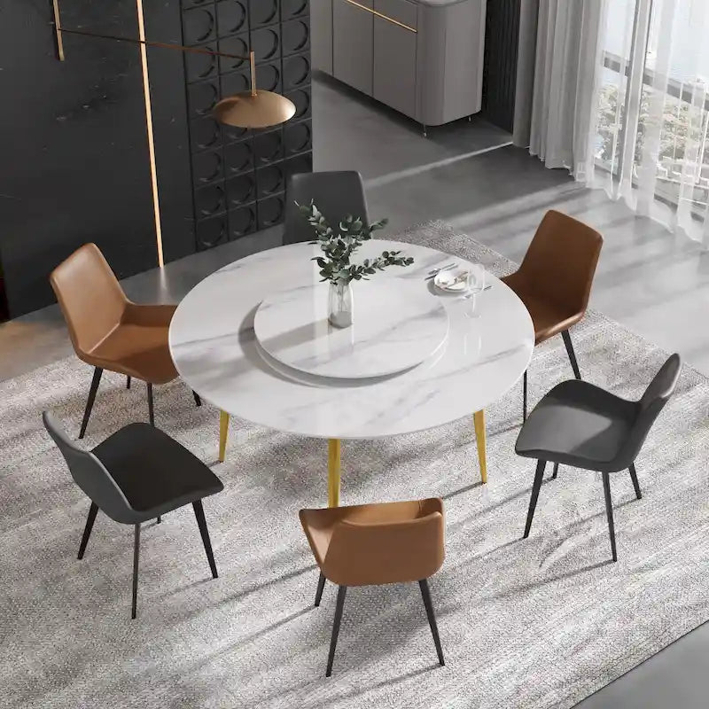 Ronde eettafel van wit marmer van 59 met draaiplateau