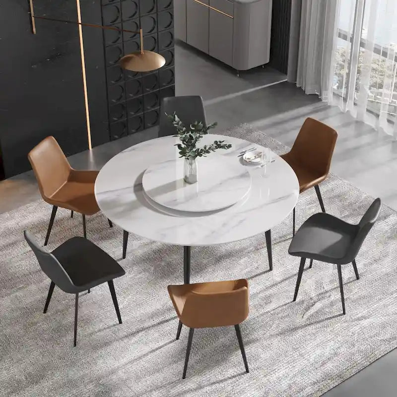 59 White Marble Round Dining Table with Lazy Susan