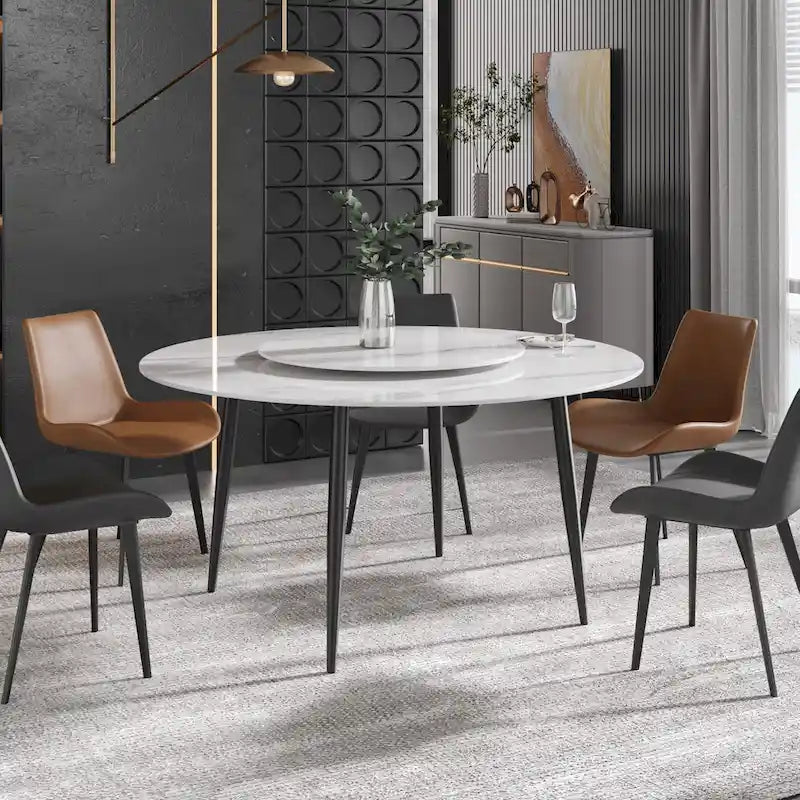 59 White Marble Round Dining Table with Lazy Susan