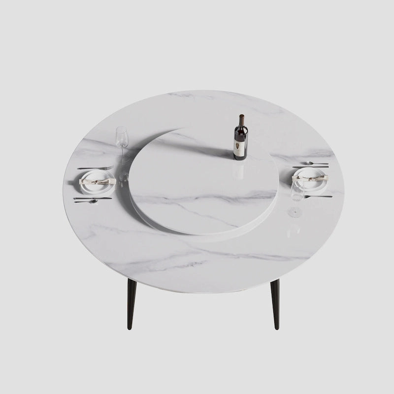 Ronde eettafel van wit marmer van 59 met draaiplateau