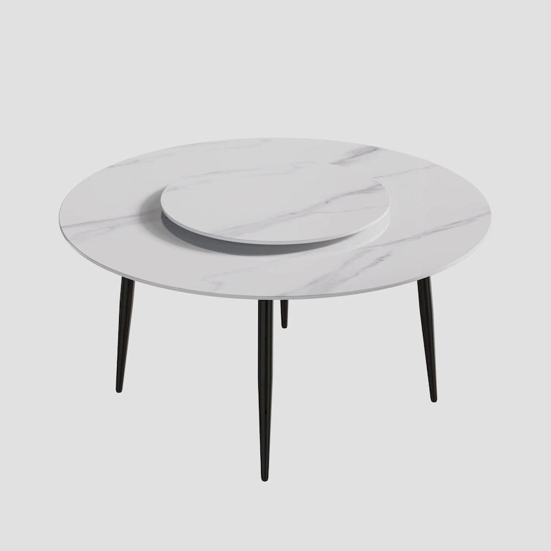 Ronde eettafel van wit marmer van 59 met draaiplateau