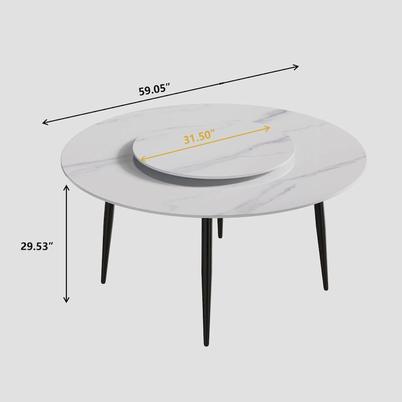 Ronde eettafel van wit marmer van 59 met draaiplateau