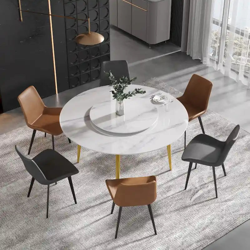 Ronde eettafel van wit marmer van 59 met draaiplateau