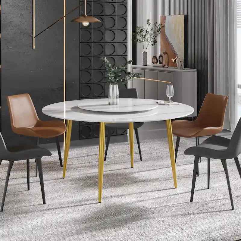 Ronde eettafel van wit marmer van 59 met draaiplateau
