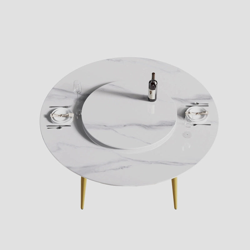 Ronde eettafel van wit marmer van 59 met draaiplateau