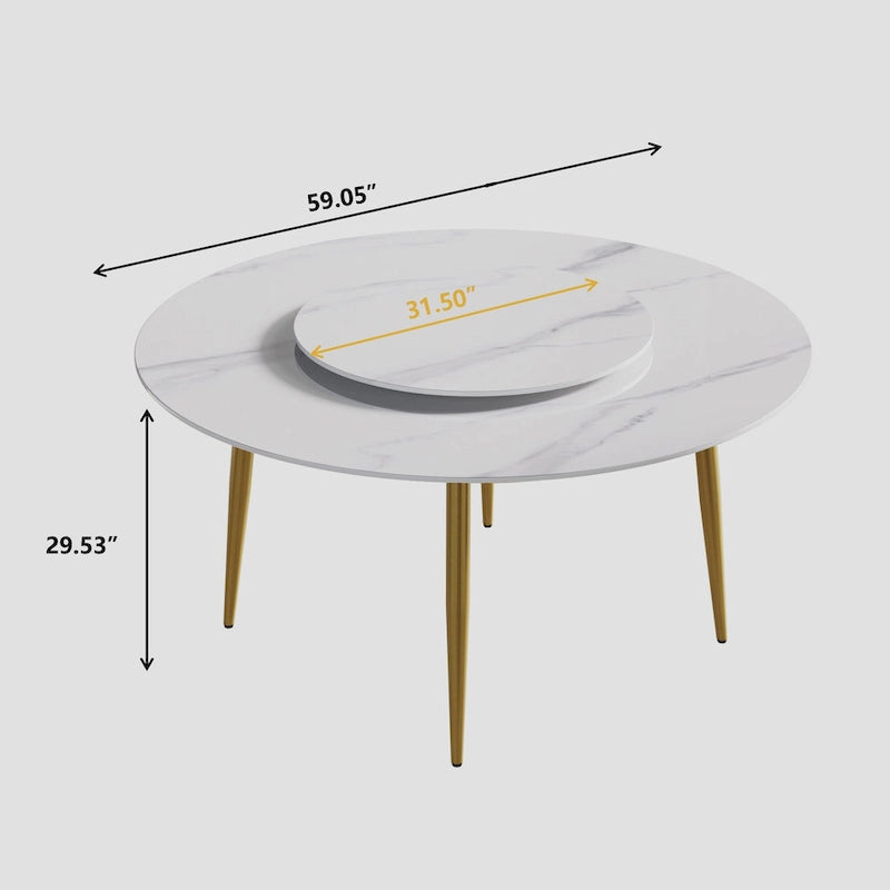 Ronde eettafel van wit marmer van 59 met draaiplateau