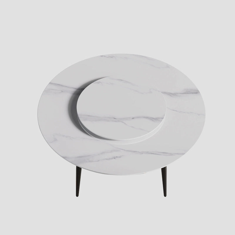 Ronde eettafel van wit marmer van 59 met draaiplateau