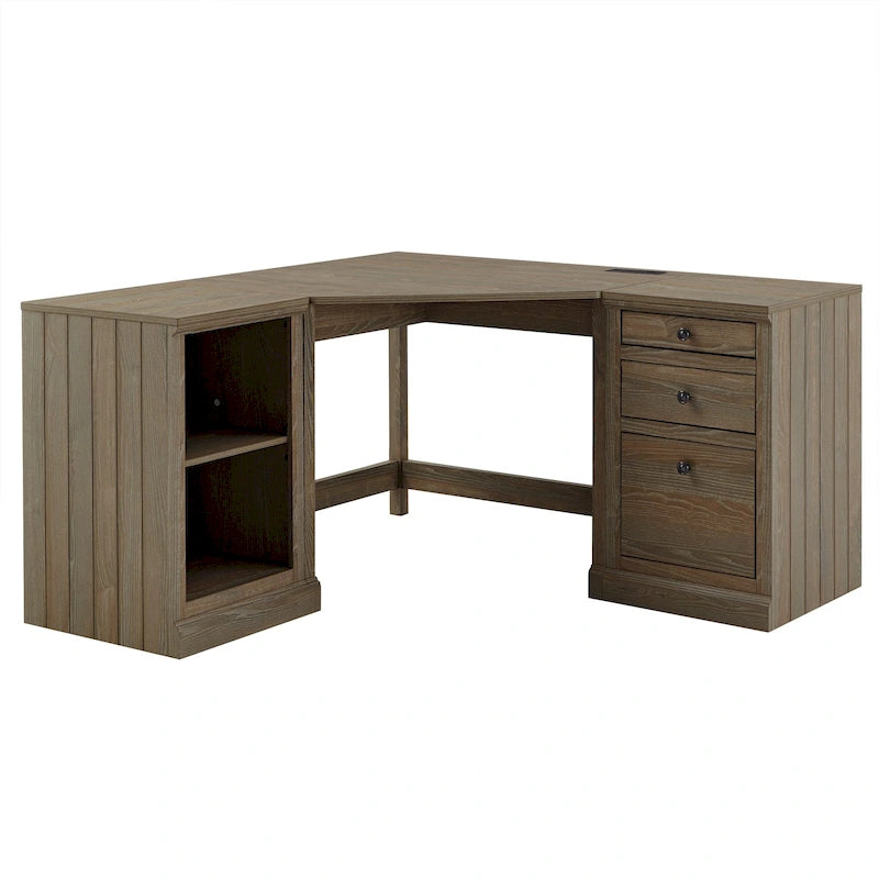 40 in. Corner Desk with USB Chargers and 3-drawer File Cabinet