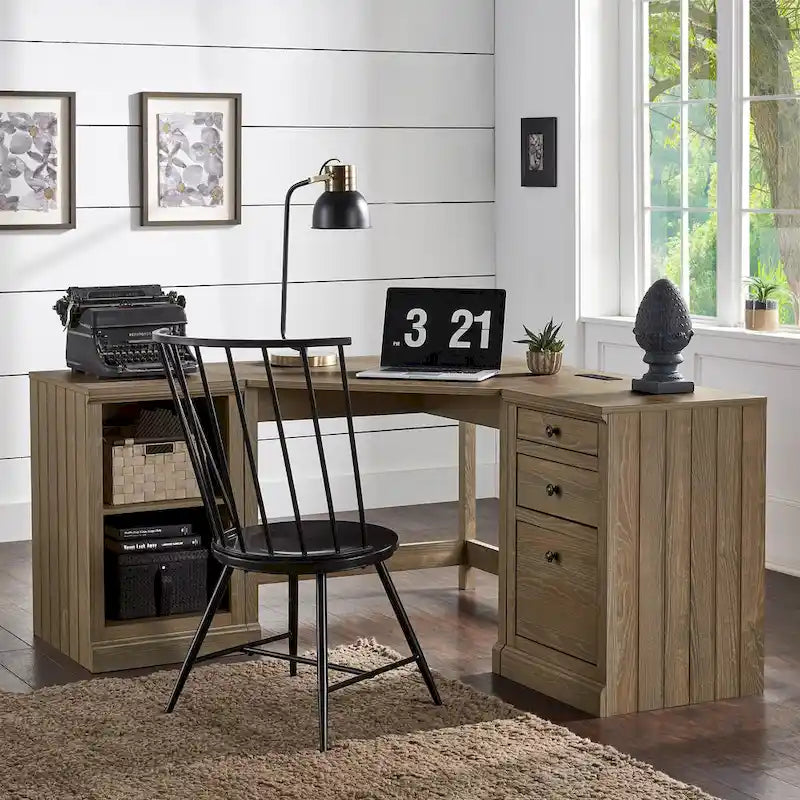 40 in. Corner Desk with USB Chargers and 3-drawer File Cabinet