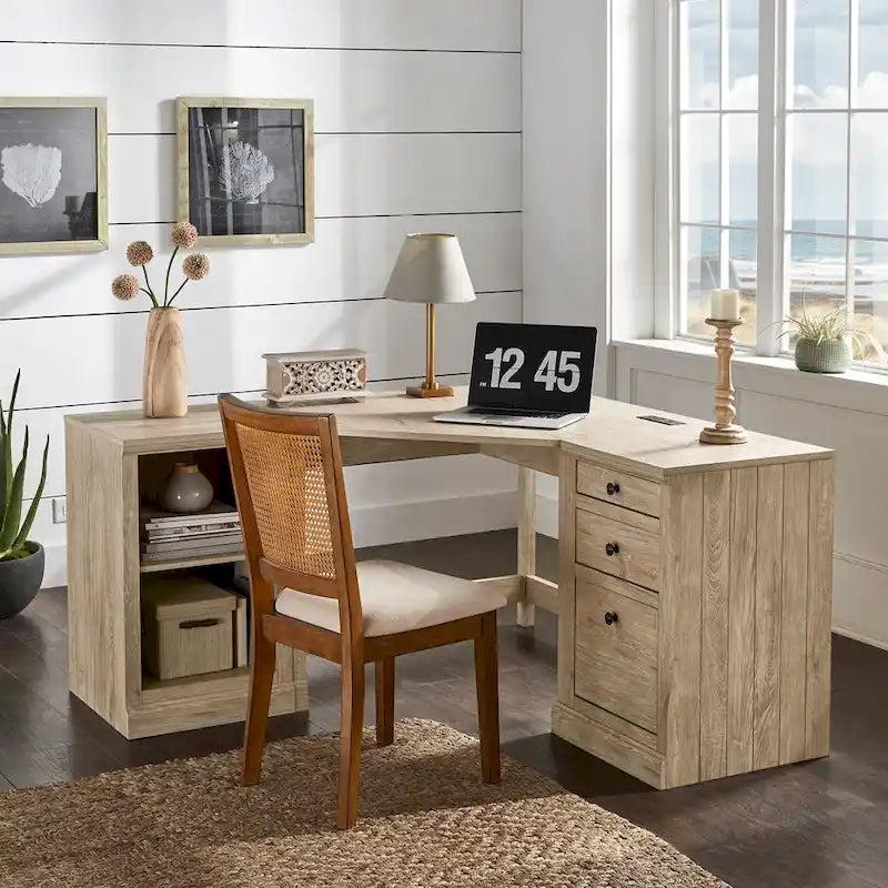 40 in. Corner Desk with USB Chargers and 3-drawer File Cabinet